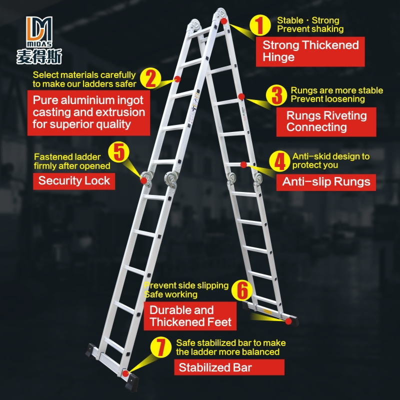 Aluminum easy store multiple folding step ladder Multipurpose Foldable Stepladder 4x3 4x4 4x5 4x6 Step 3m 4m 5m 6m Multifunction