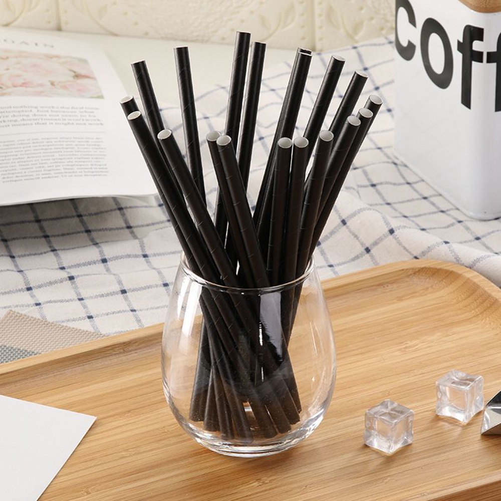 Wholesale Disposable Black Paper Straws Thickened Biodegradable Drinking Paper Straws