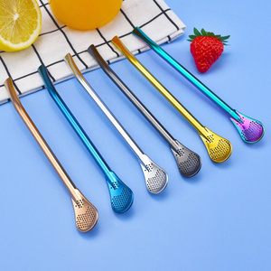 Reusable Stainless Steel Drinking Straws with Filter Spoon