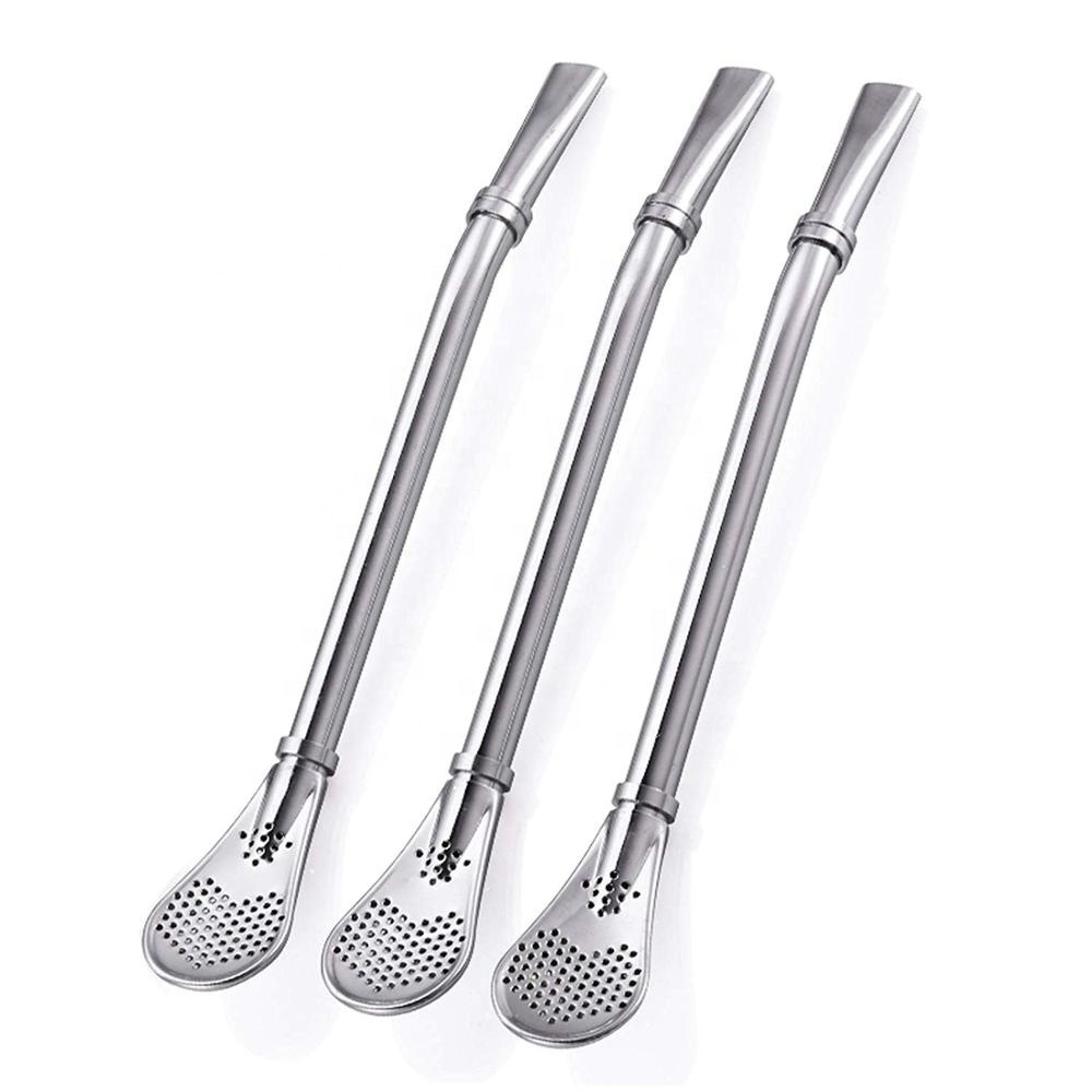 Reusable Stainless Steel Drinking Straws with Filter Spoon