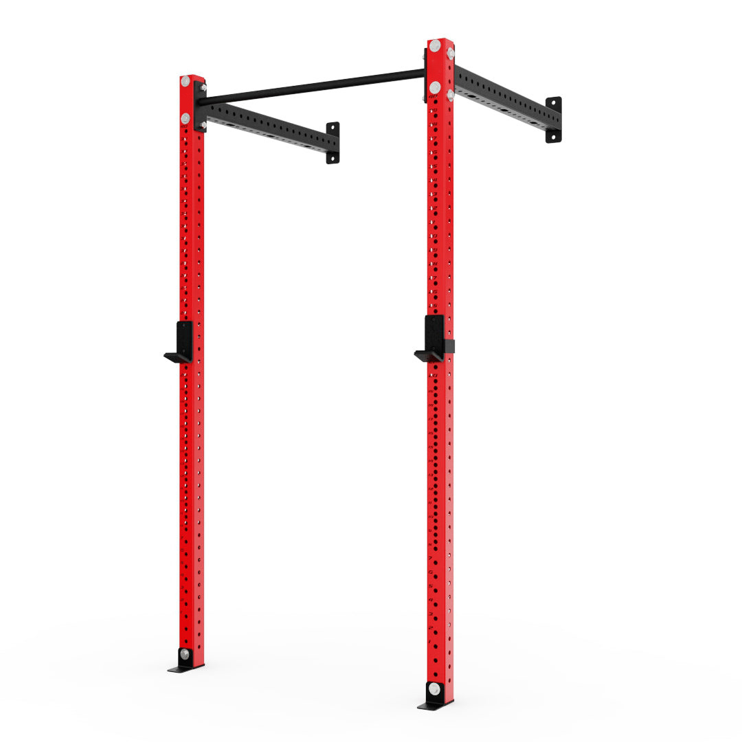 Tellus Fitness 3 x 3 inch Wall Mounted Fold-in Power Cage Squat Rack with Adjustable Pull Up Bar and J Hooks