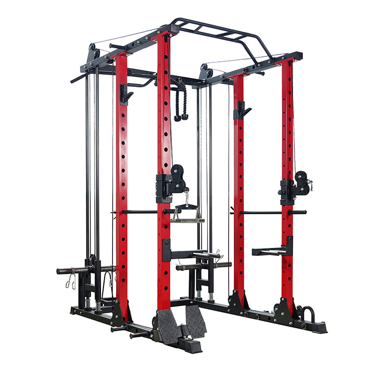 TELLUS Home Body Building Cable Multifunctional Power Cage Squat Rack With Weight Lifting Training Gym Machine