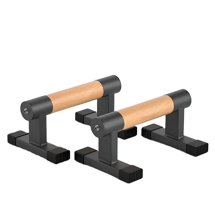 Tellus Fitness Gym Parallel Bars Wooden Steel Push Up Handstand Rod Bracket Rack Weight Muscle Training