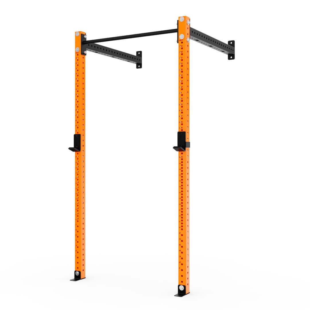 Tellus Fitness 3 x 3 inch Wall Mounted Fold-in Power Cage Squat Rack with Adjustable Pull Up Bar and J Hooks