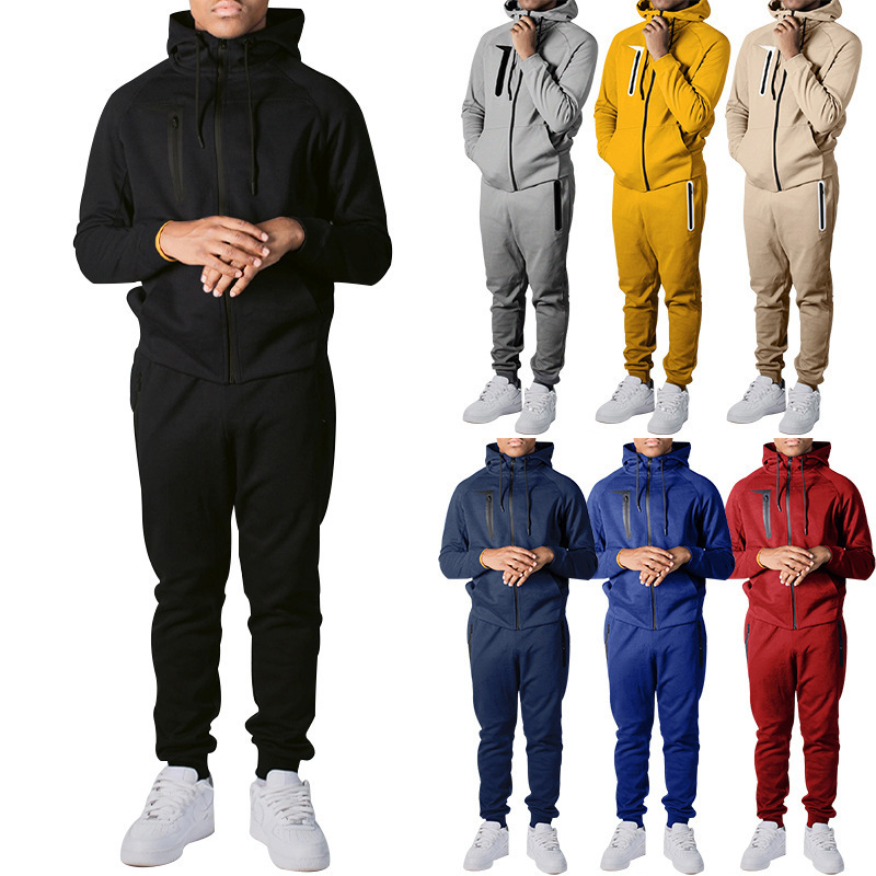 Latest Fashion Design Strip Plain Sport Suits Men's Sweatsuit Jogger Set Hiking Outdoor Zipper Hoodie 2 Piece Tracksuits For Men