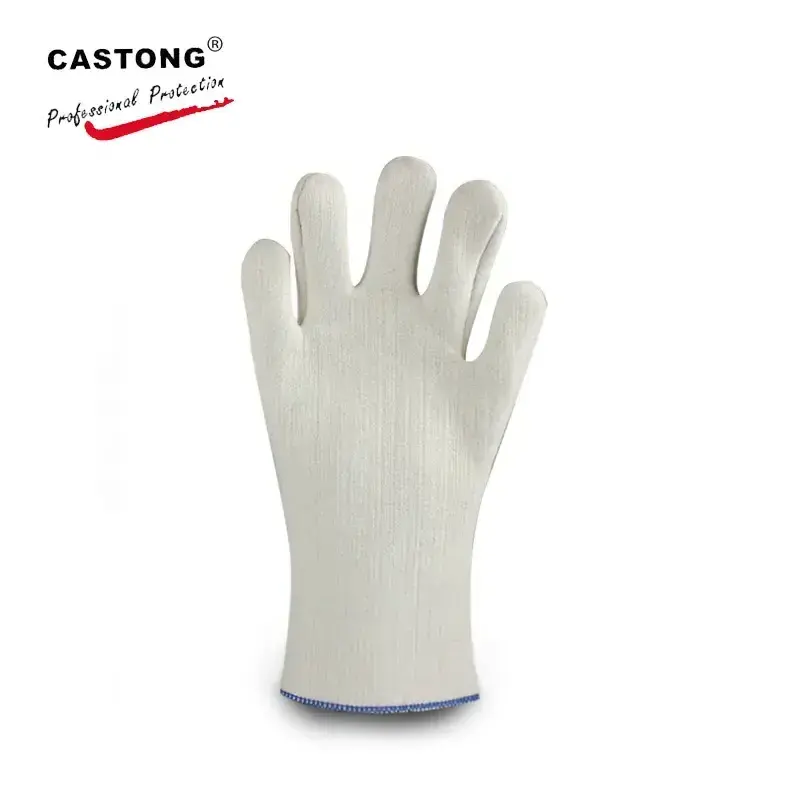 Stock item Resisting Contact Heat of 250 Degree  Single Layer White Meta-aramid Felt Heat Resistant Gloves for Industrial Oven