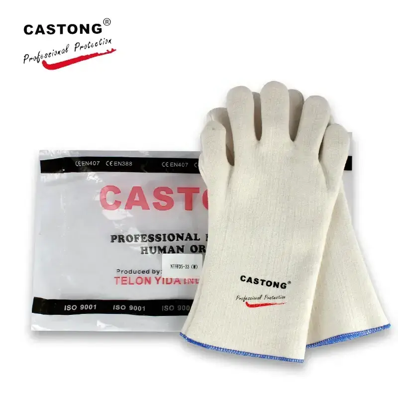 Stock item Resisting Contact Heat of 250 Degree  Single Layer White Meta-aramid Felt Heat Resistant Gloves for Industrial Oven