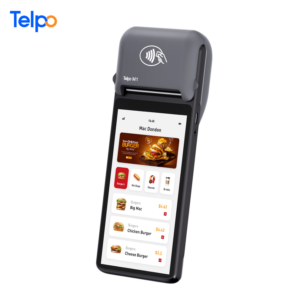 Telpo Android 12 smart mobile takeaway handheld pos terminal with nfc reader 6 inches screen with ticket