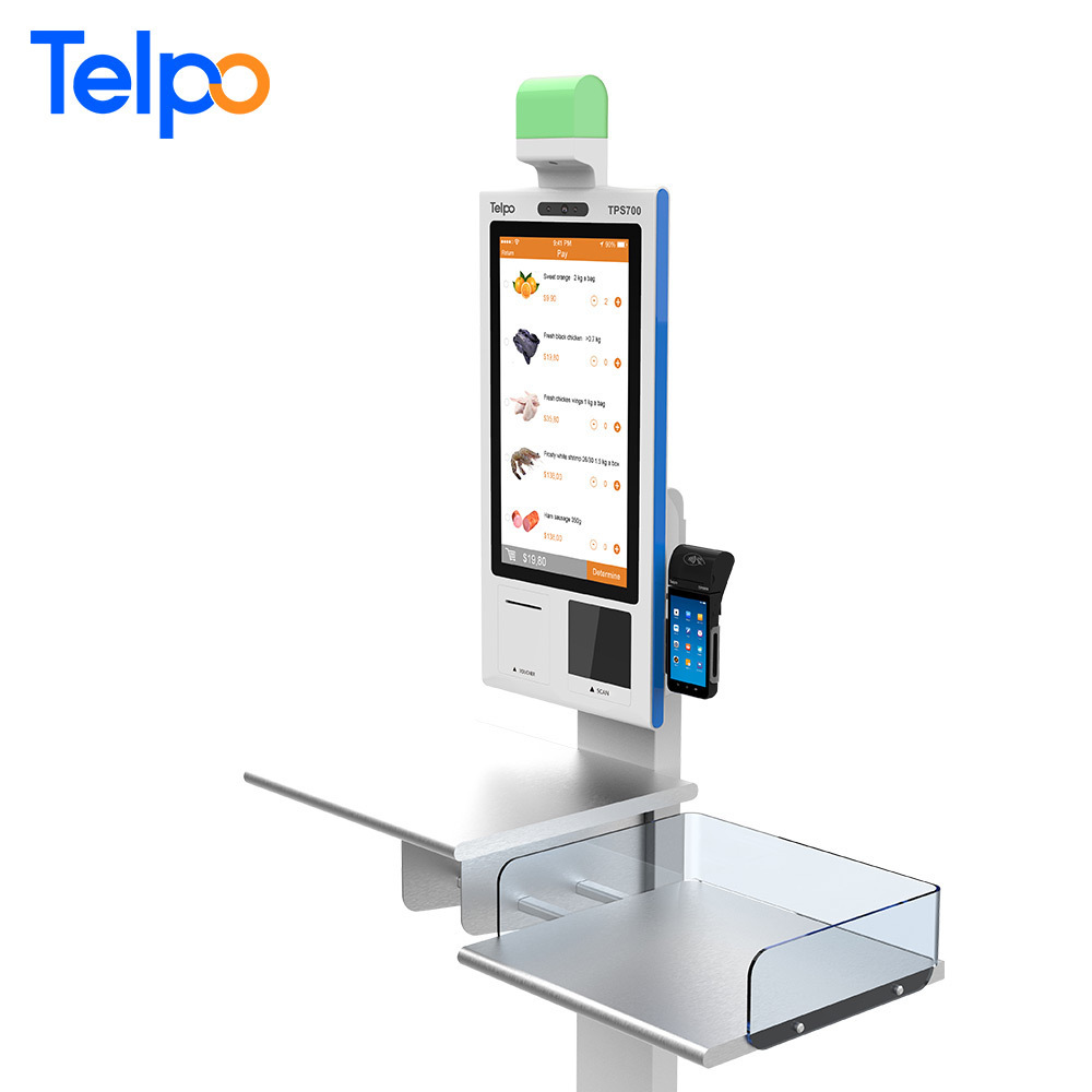 Telpo ticket dispenser machine checkout pos kiosk for supermarket with barcode/qr code scanner