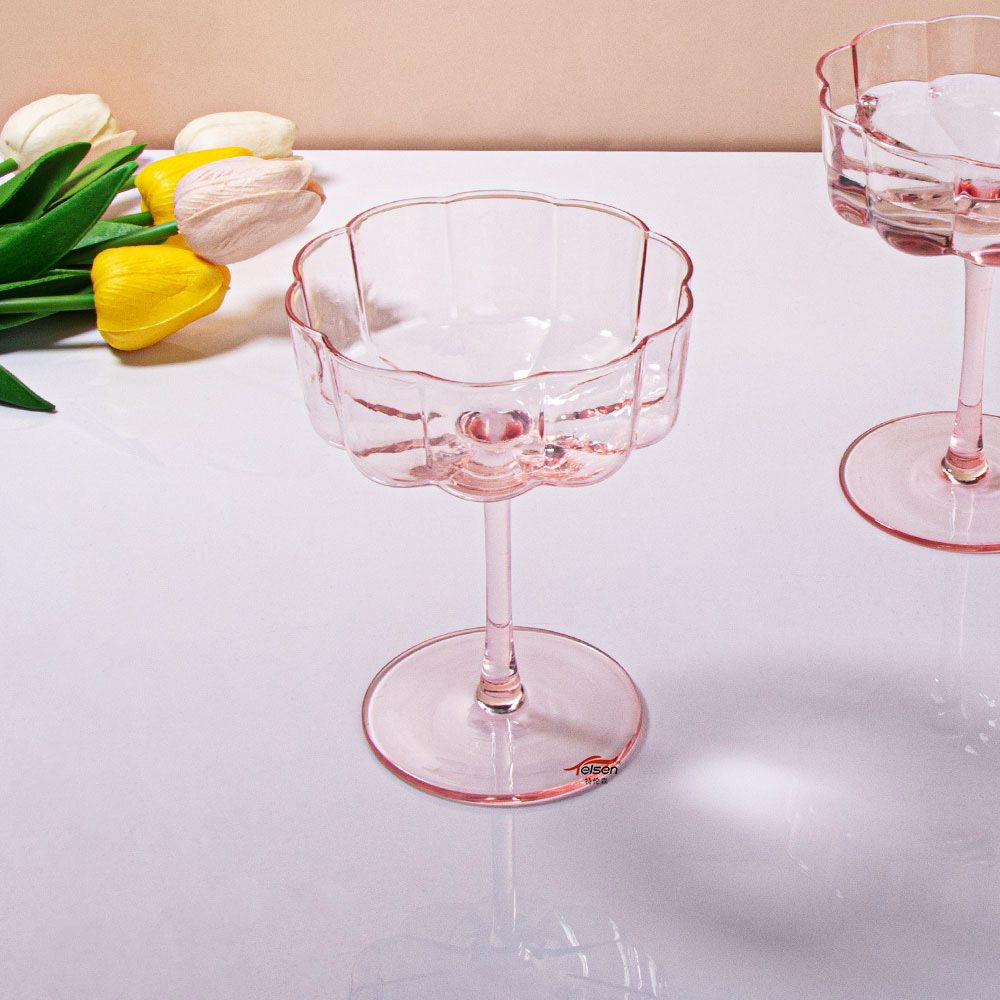 2024 Telsen Popular New Design Pink Flower Shaped Martini Glass