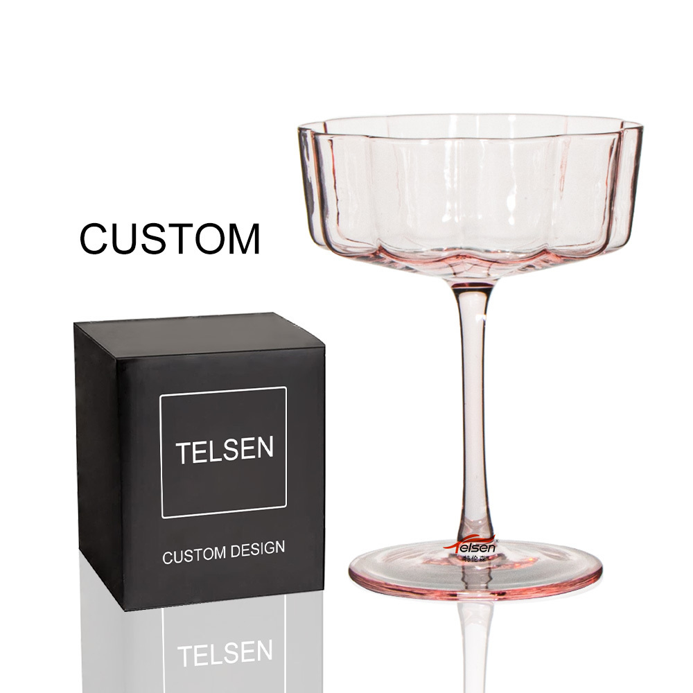 2024 Telsen Popular New Design Pink Flower Shaped Martini Glass