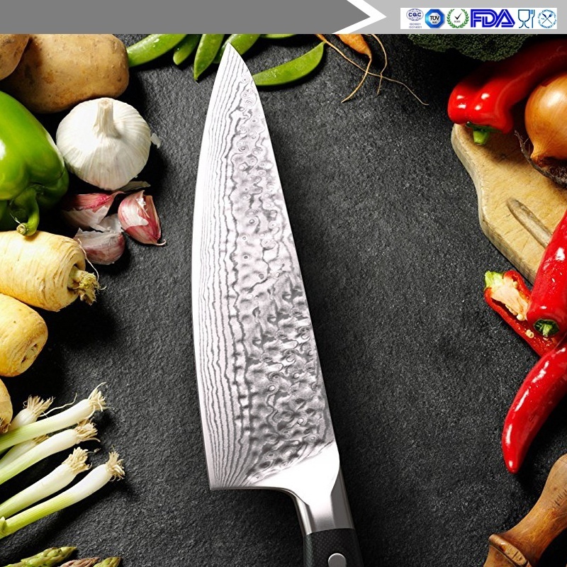 Black G10handle Chef Knife Wholesale Knives EVA Gift Box Custom Logo Packaging Sharp Damascus Steel Metal Stainless Steel