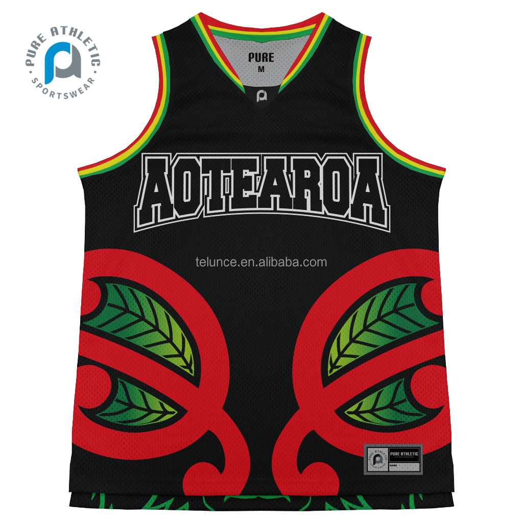 Pure wholesale custom red black color Rasta reggae basketball jersey striped design 2023