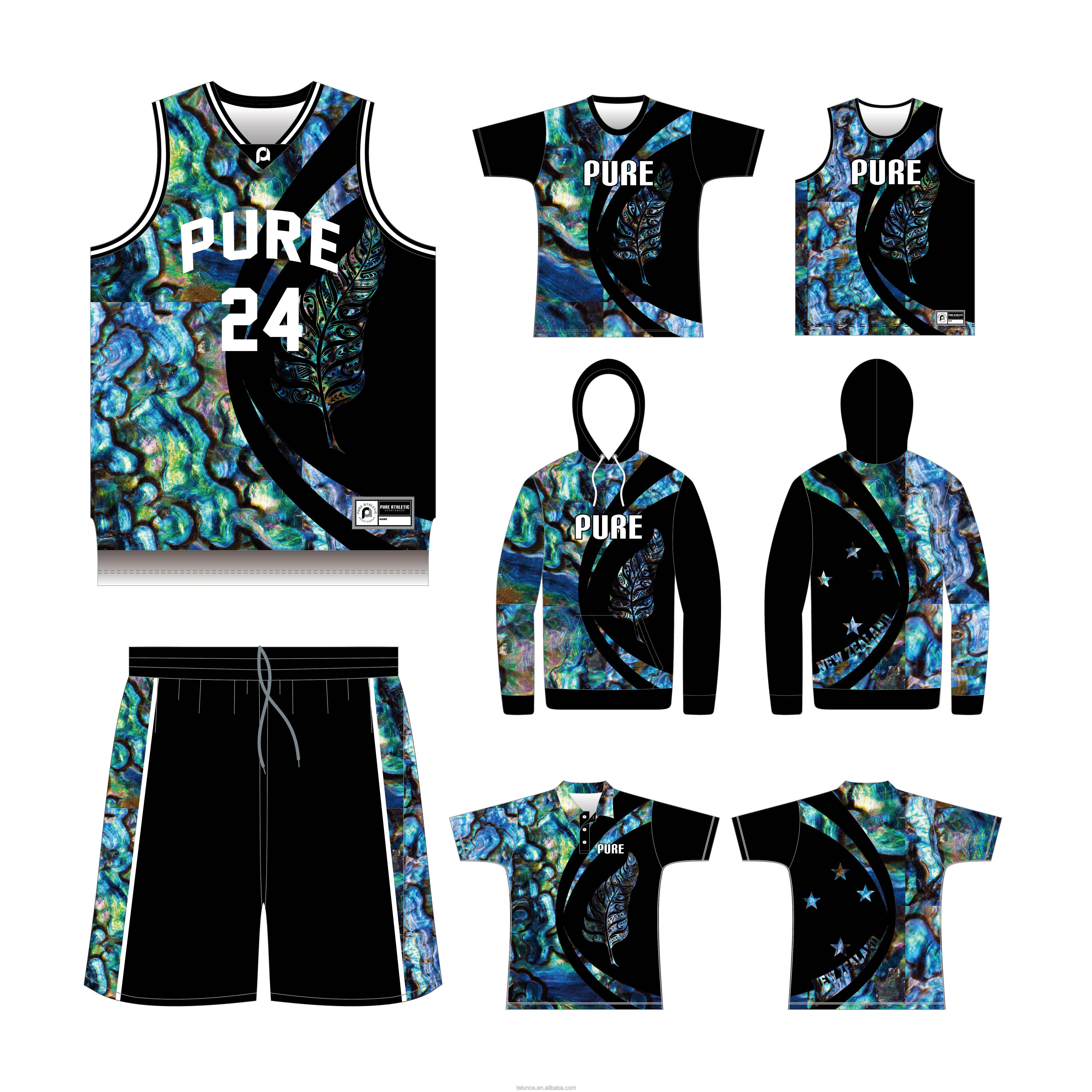 New Zealand Sea Shell blue basketball singlets custom basketball jerseys men Kids basketball uniforms sublimation