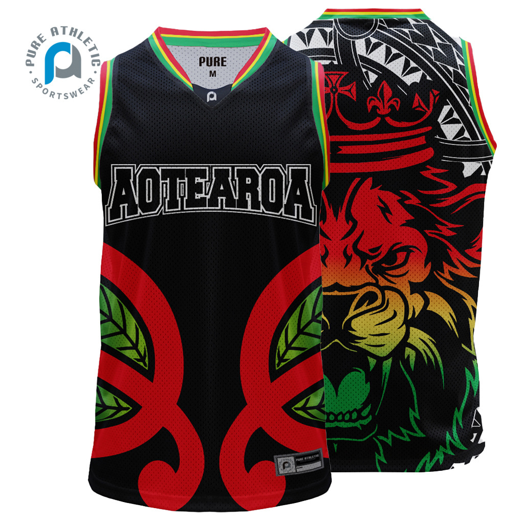 Pure wholesale custom red black color Rasta reggae basketball jersey striped design 2023