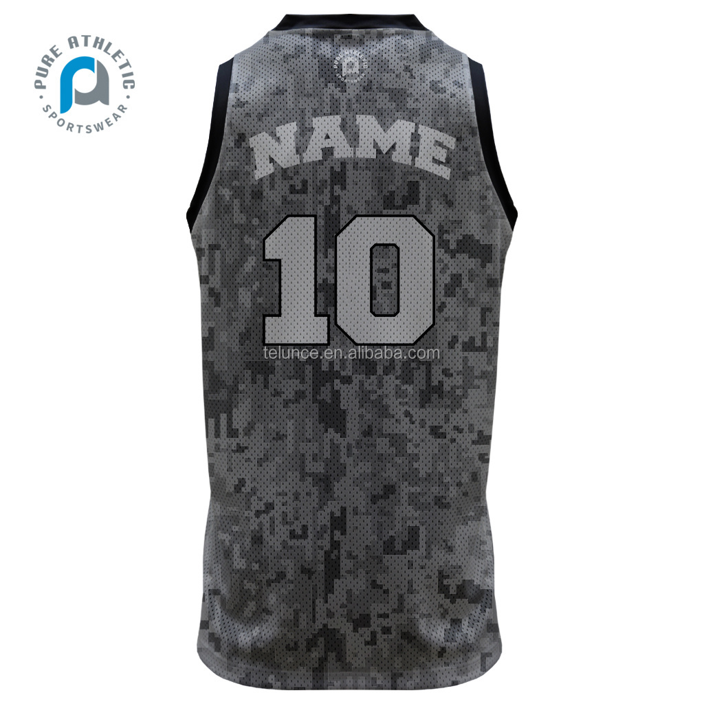 Pure custom Mesh Mens shirt sublimation uniform Sports team wear wholesale digital camo design color basketball jerseys gray