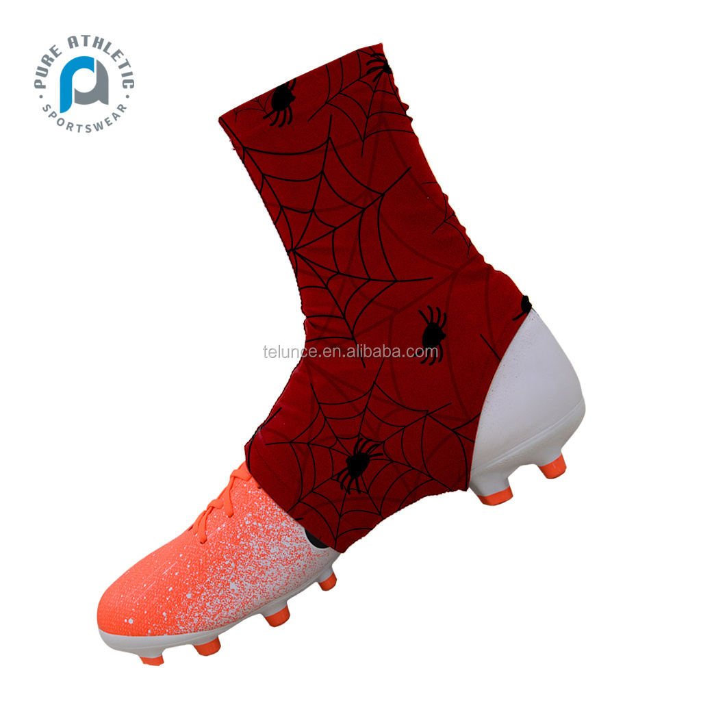 Pure custom new design high quality spats spider web sublimation  mens red printing football cleat covers American shoes