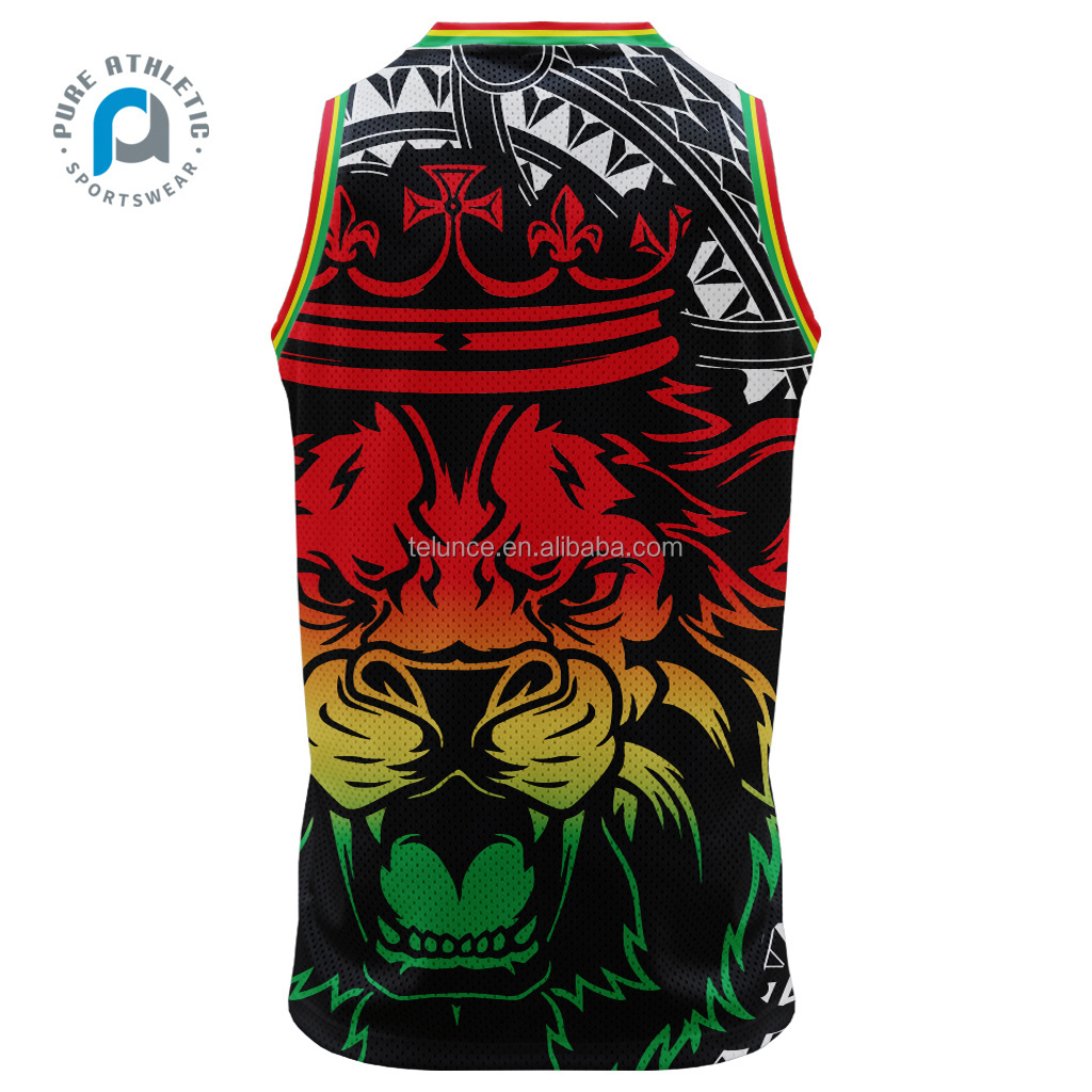 Pure wholesale custom red black color Rasta reggae basketball jersey striped design 2023