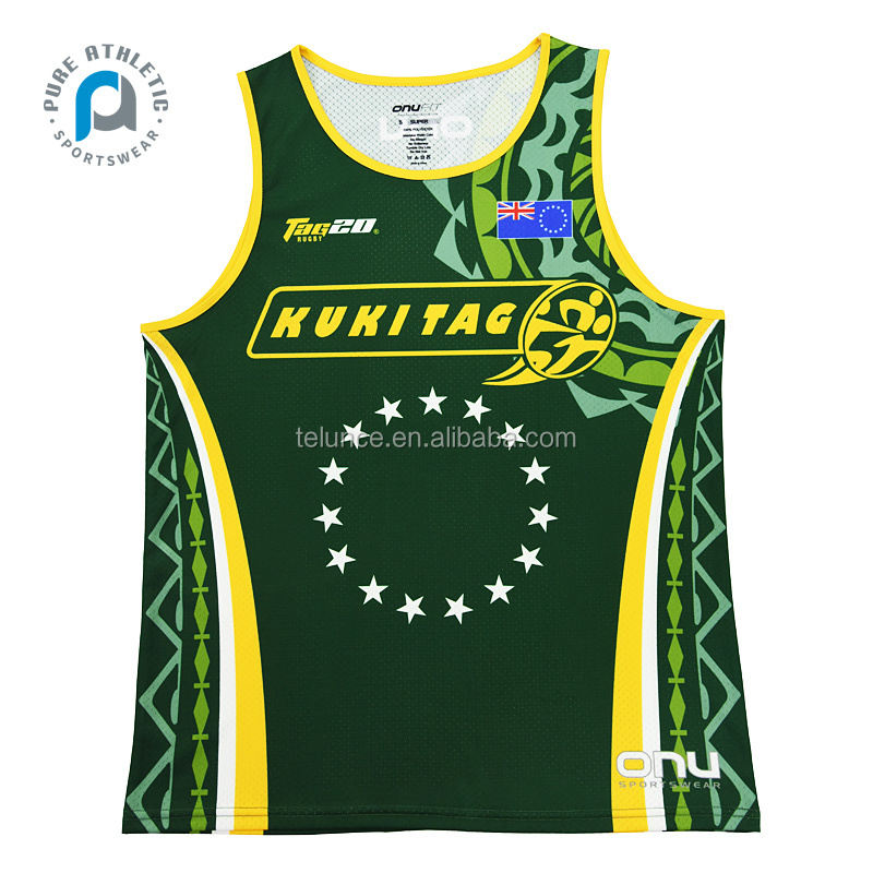 Pure wholesale Custom design round neck sport breathable Men Singlet 100% polyester printing  Gym Vests Training tag athletic t