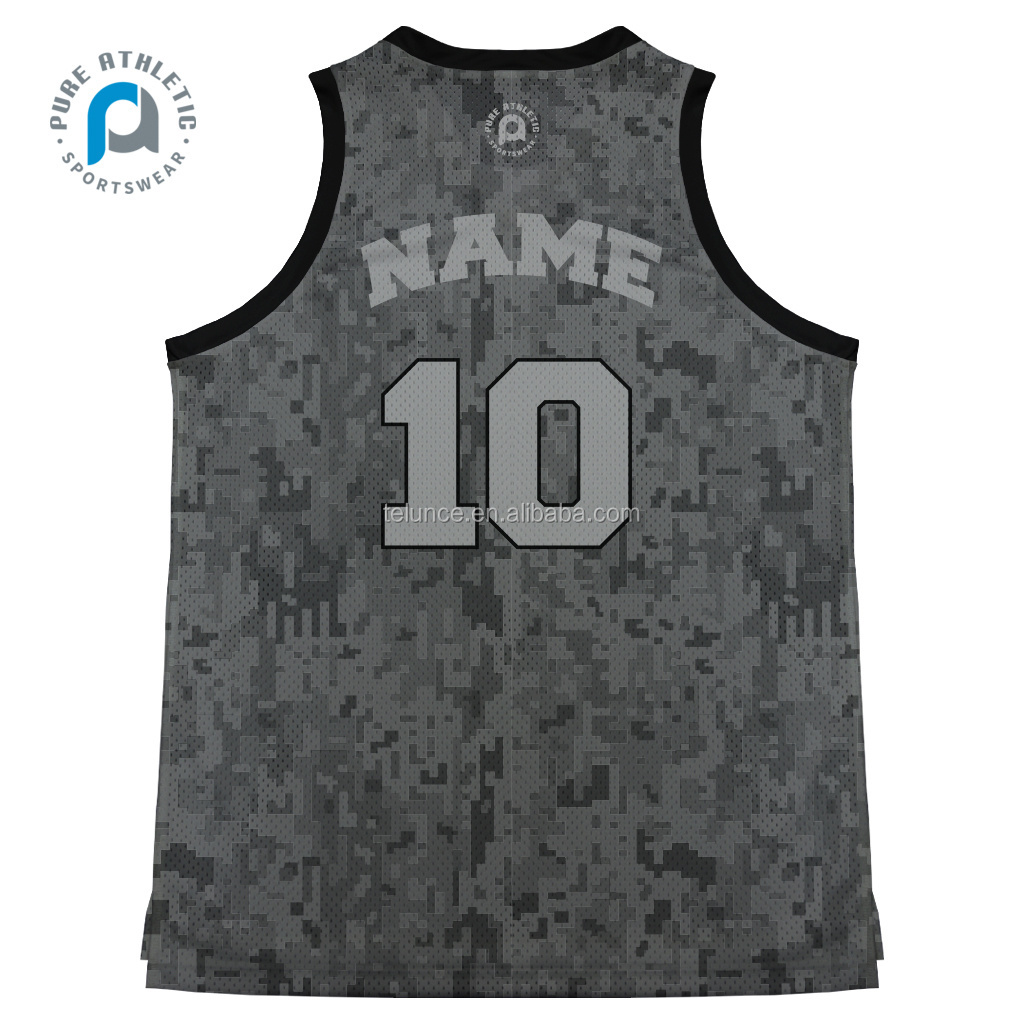 Pure custom Mesh Mens shirt sublimation uniform Sports team wear wholesale digital camo design color basketball jerseys gray