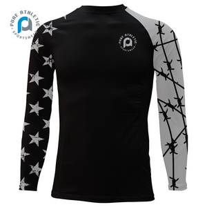 PURE custom mens long sleeve compression shirts boxing mma rash guard crop top gym fitness sets workout compression shirts