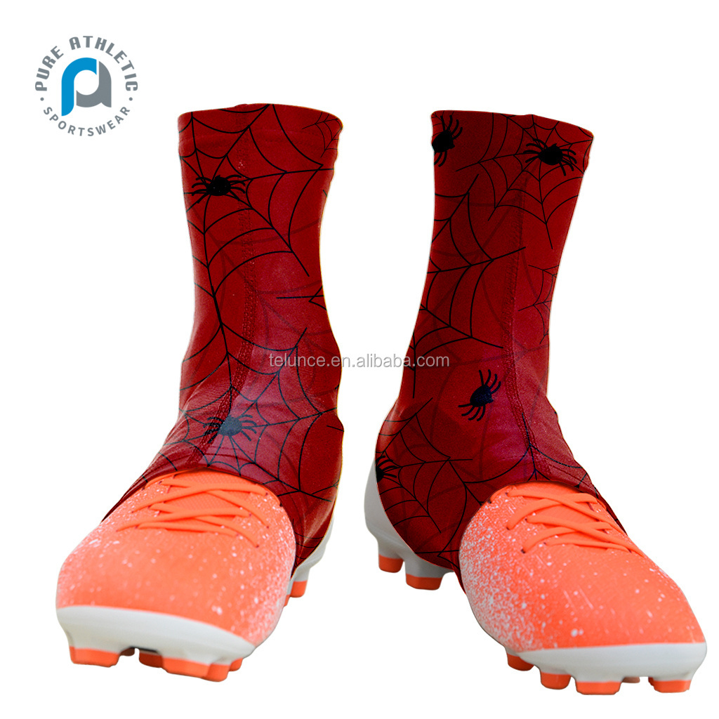 Pure custom new design high quality spats spider web sublimation  mens red printing football cleat covers American shoes