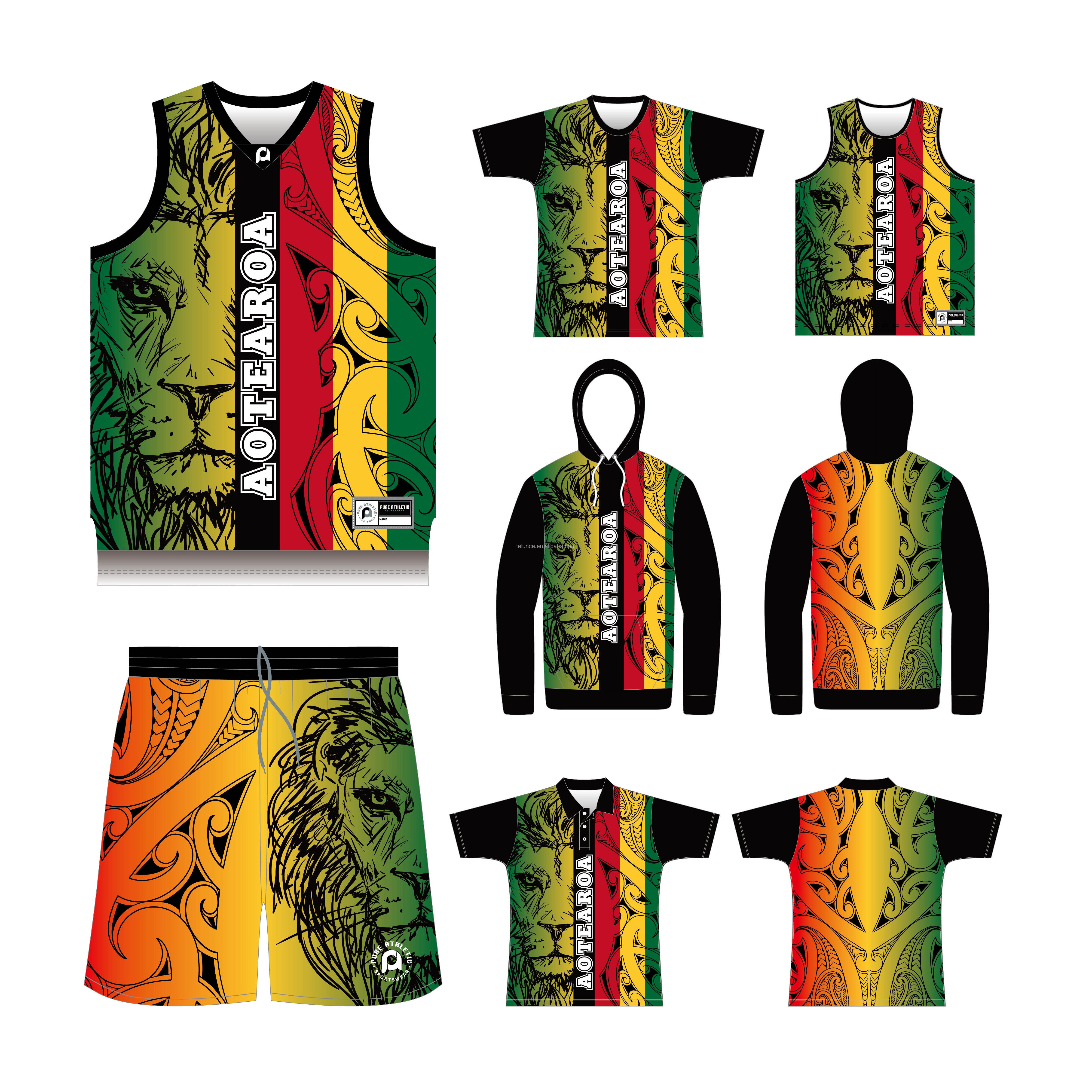 Rasta lion basketball jerseys yellow green red basketball jersey sublimation custom Plain men's basketball jerseys Reversible