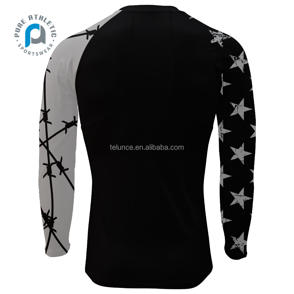 PURE custom mens long sleeve compression shirts boxing mma rash guard crop top gym fitness sets workout compression shirts