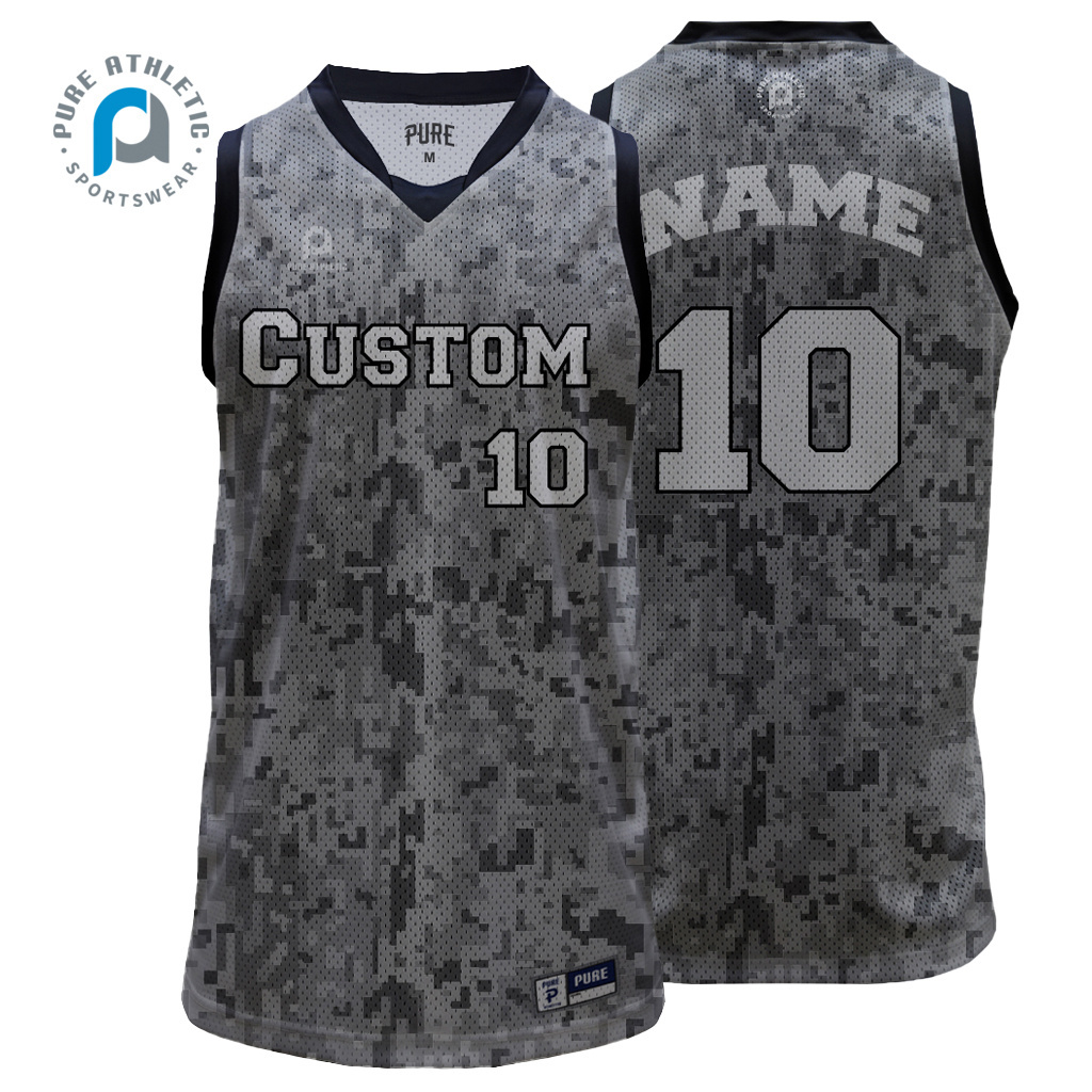 Pure custom Mesh Mens shirt sublimation uniform Sports team wear wholesale digital camo design color basketball jerseys gray