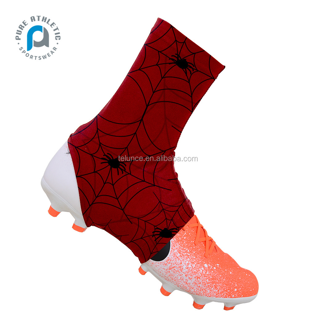 Pure custom new design high quality spats spider web sublimation  mens red printing football cleat covers American shoes