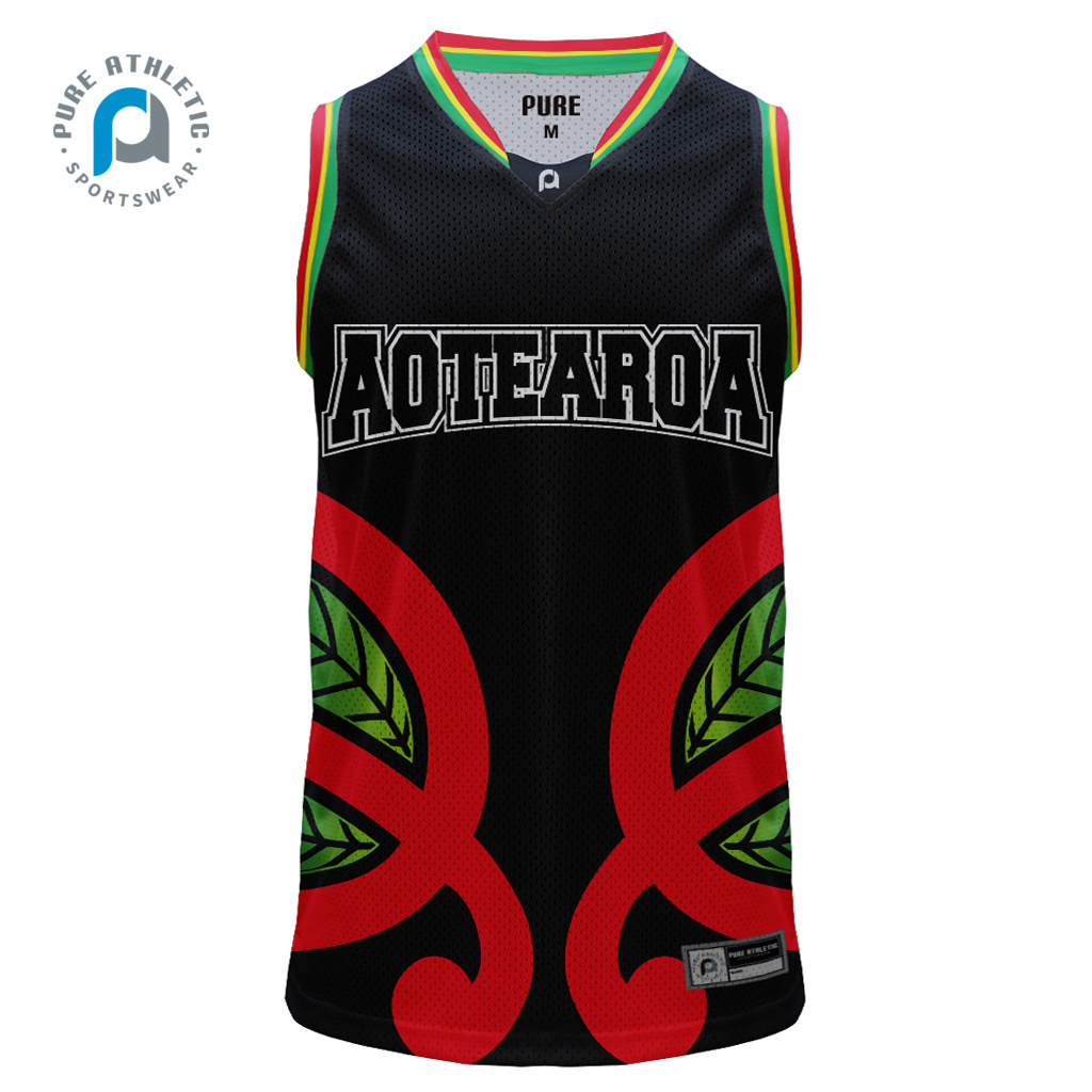 Pure wholesale custom red black color Rasta reggae basketball jersey striped design 2023