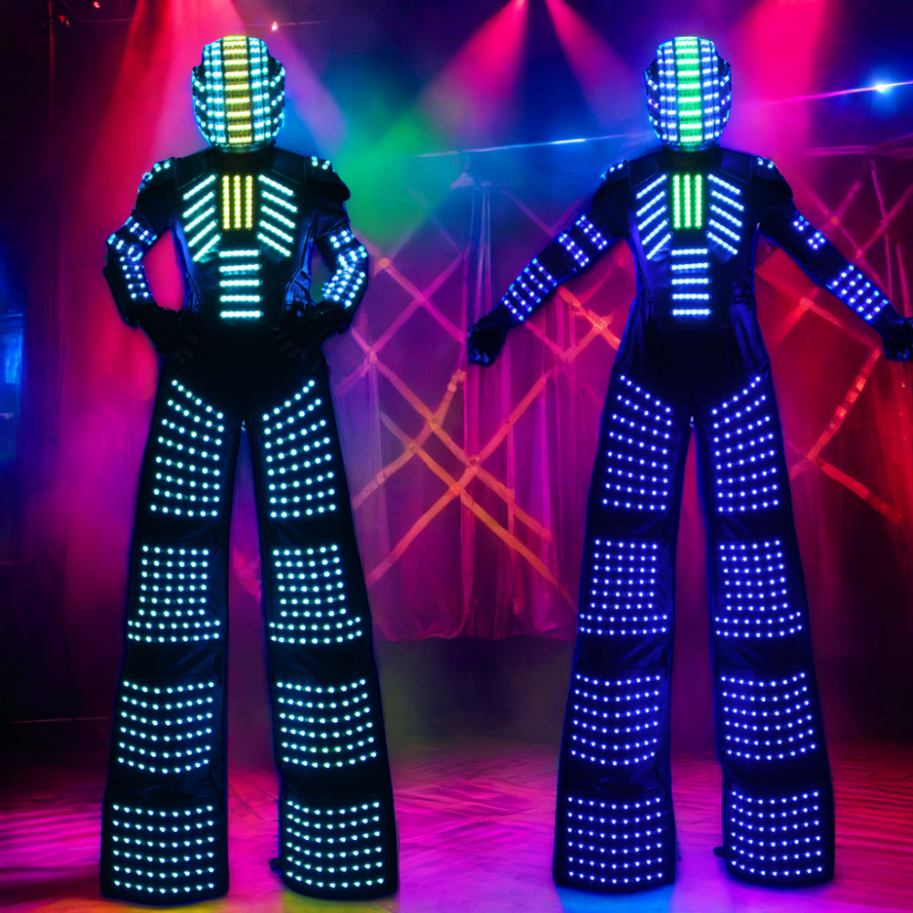 Kryoman RobotLED Dancer Costume Adult Ballroom Stilts Walker Suit with LED Lights Robotled Stilts Clothe for Performance Wear