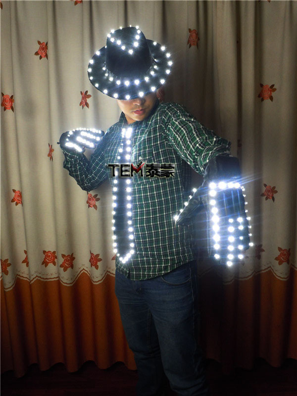 Luminesce Gloves Light Props Costumes LED Robot Gloves LED neck tie Jazz hat