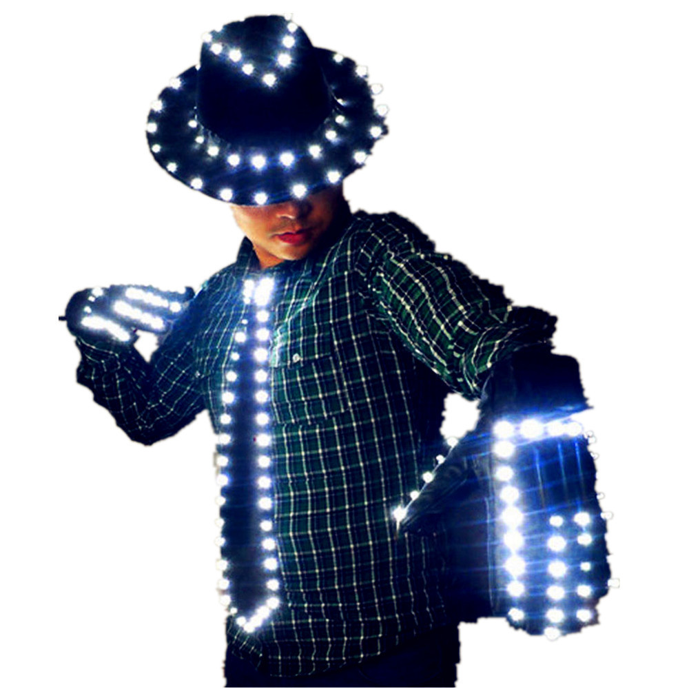 Luminesce Gloves Light Props Costumes LED Robot Gloves LED neck tie Jazz hat