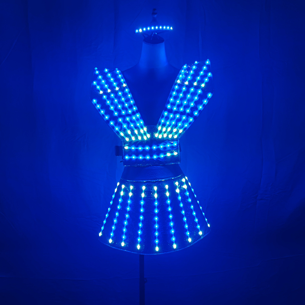 Future Technology Women's LED Dress with Sexy Silver Laser Skirt Performance DJ Singer Stage Costume Cosplay Costume