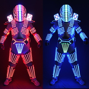 LED Robot Costume with Luminous Suit Helmet Gloves for Adults' Stage Performance Ballroom Dance Wear RGB Stage & Dancerwear