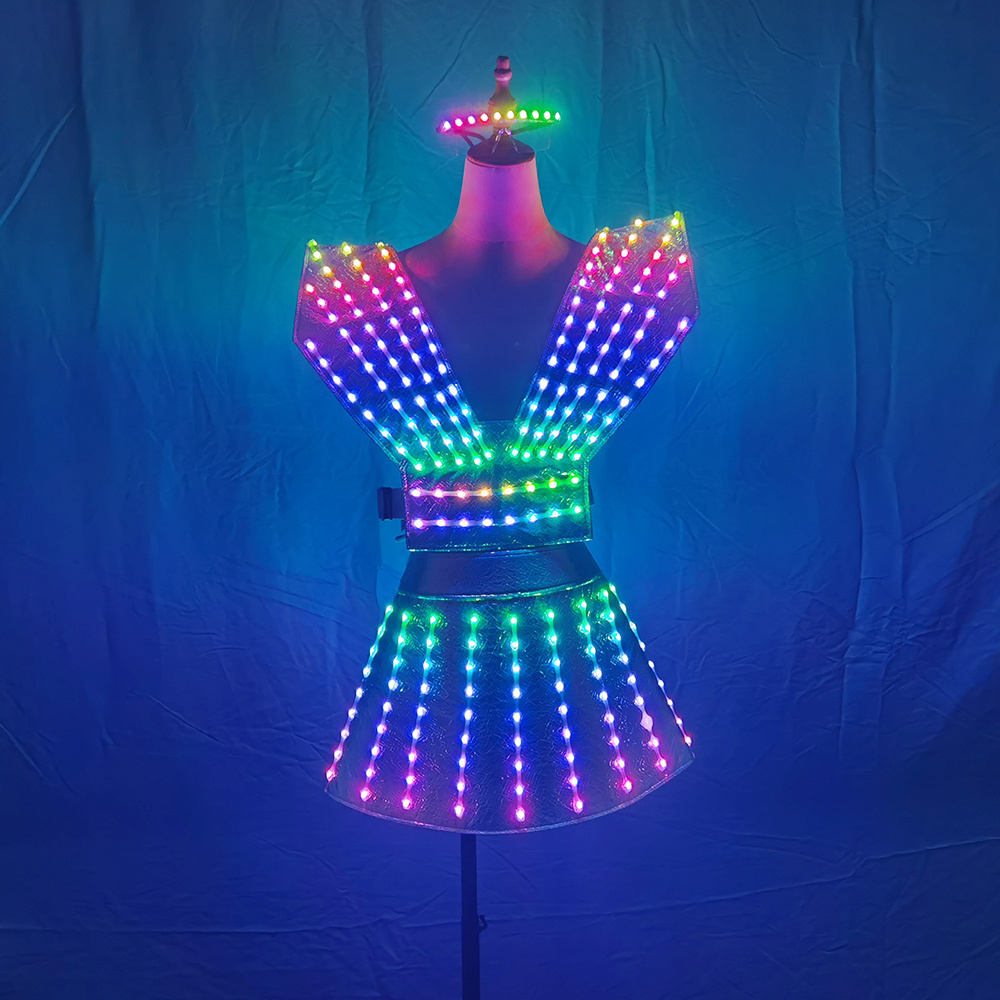 Future Technology Women's LED Dress with Sexy Silver Laser Skirt Performance DJ Singer Stage Costume Cosplay Costume