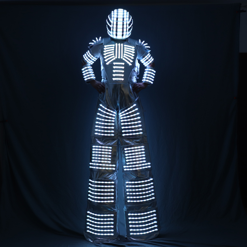 Kryoman RobotLED Dancer Costume Adult Ballroom Stilts Walker Suit with LED Lights Robotled Stilts Clothe for Performance Wear