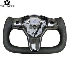 Te-Mart Ever-Carbon Racing ECR Carbon Fiber Steering Wheel With Interior Decoration Button For Tesla Model 3 Accessories