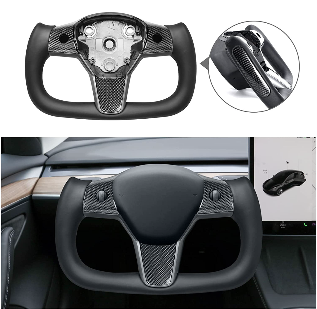 Te-Mart Ever-Carbon Racing ECR Carbon Fiber Steering Wheel With Interior Decoration Button For Tesla Model 3 Accessories