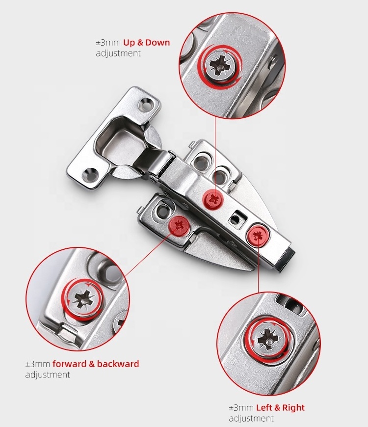 Temax 3D adjutstable clip-on soft close narrow gap door hinge with hook for cabinet door