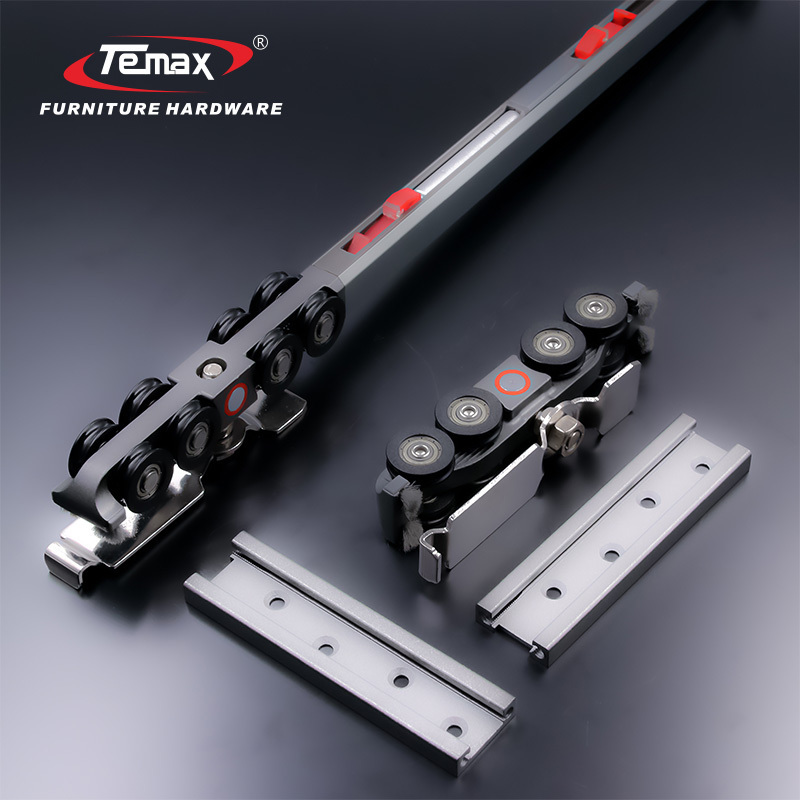 Temax Double soft closing wardrobe sliding door hanging door roller system 8 wheels with brush