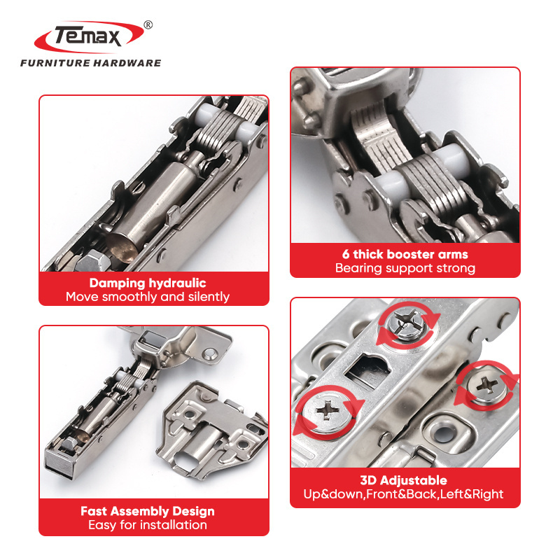 Temax Nickel Plated Two Four Holes Concealed Hinge Self Closing 35mm Cup Cupboard Door Hinges hydraulic hinge