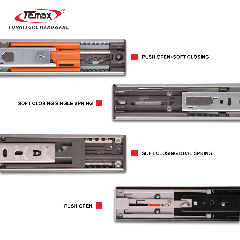 Temax Cheap Price Push to Open Drawer Slide Furniture Heavy Duty Telescopic Slides