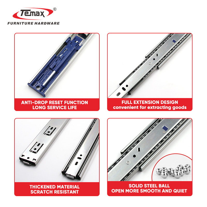 Temax Cheap Price Push to Open Drawer Slide Furniture Heavy Duty Telescopic Slides