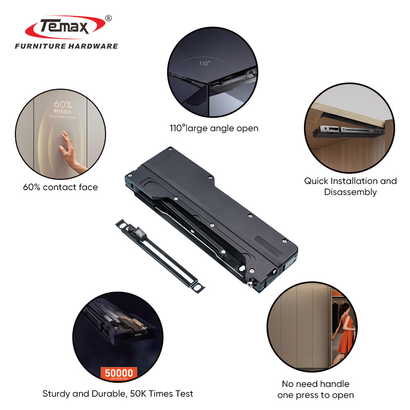 One Touch Soft Close and Push Open Buffer System PM100 TEMAX Black Modern Plastic Kitchen Cabinet Furniture Hinge 35MM 300mm