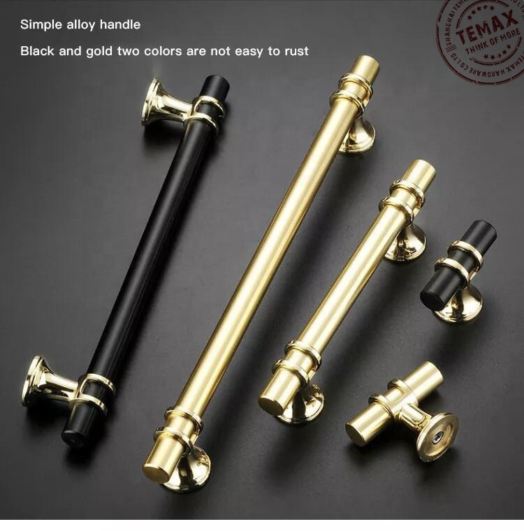 Golden color SS201 Stainless steel material hollow t bar handle cabinet door handle with plastic leg