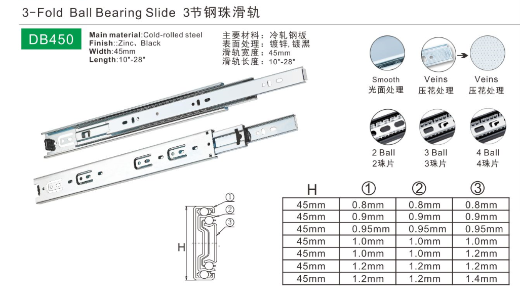 Temax 45mm Steel Ball Bearing Soft Close Drawer Slide Floor Mount Hydraulic Cylinder Telescopic Channels for Kitchen Home Use