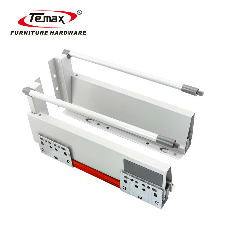 Shanghai Temax full extension kitchen heavy duty soft close 3 fold ball bearing metal box drawer telescopic slide track