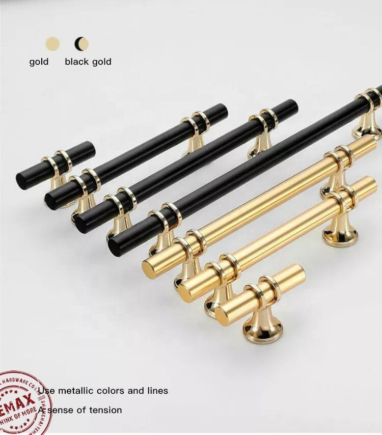 Golden color SS201 Stainless steel material hollow t bar handle cabinet door handle with plastic leg